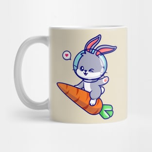 Cute Rabbit Astronaut Riding Carrot Rocket Cartoon Mug